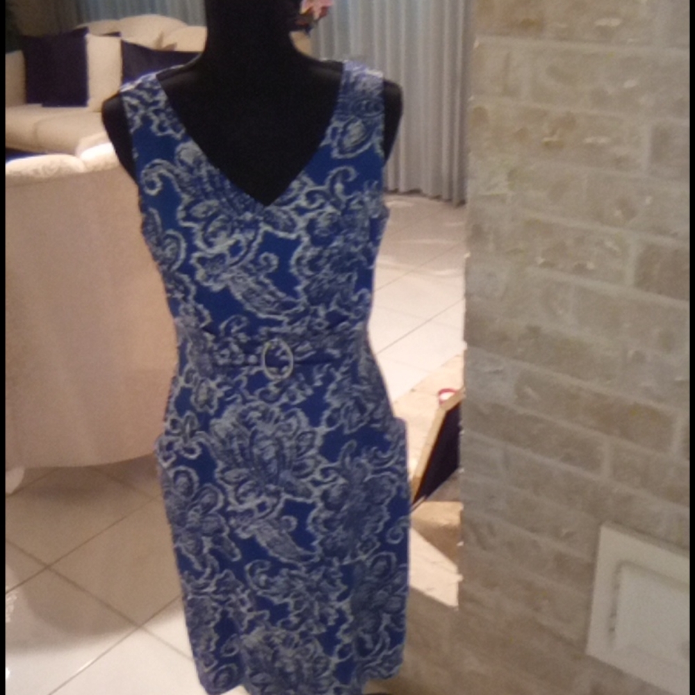 Blue and white dress.